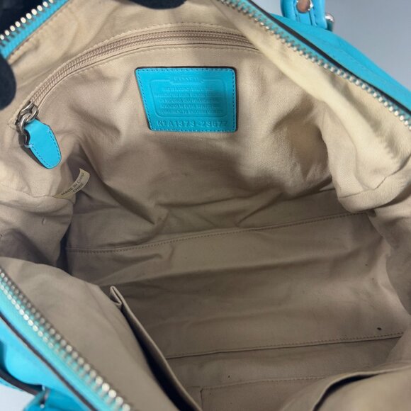 COACH # 23577 LEGACY PERFORATED Leather HALEY Satchel Bag ROBIN/CHALK - Picture 7 of 13